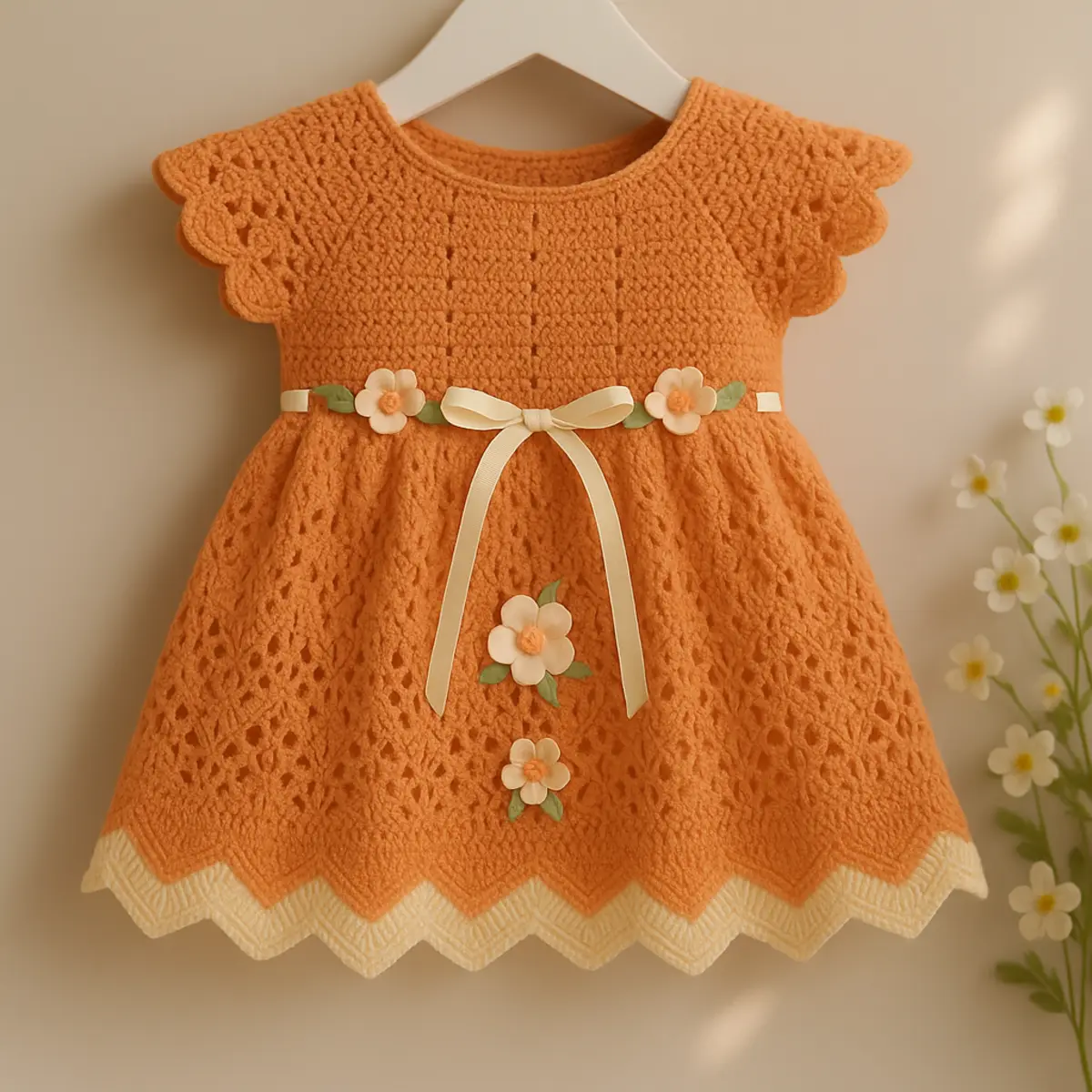 Coral Sunset Chevron Baby Dress Completed