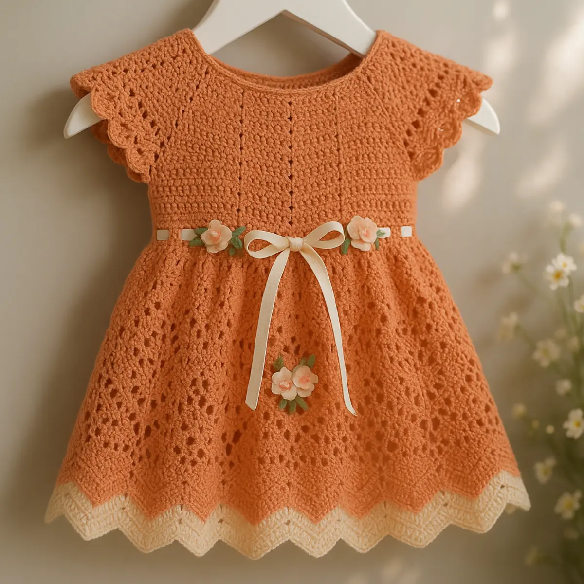 Coral Sunset Chevron Baby Dress Free Crochet Pattern