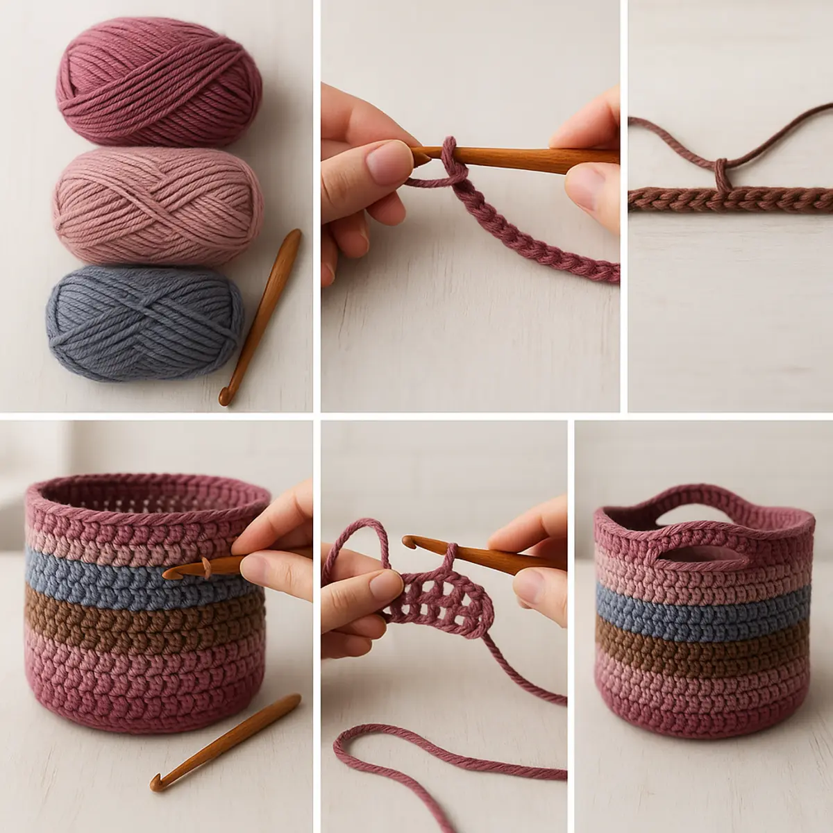 crochet basket tote step by step image