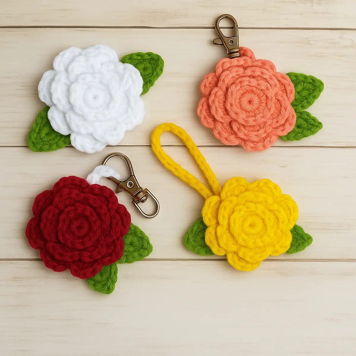 finished crochet flower keychain