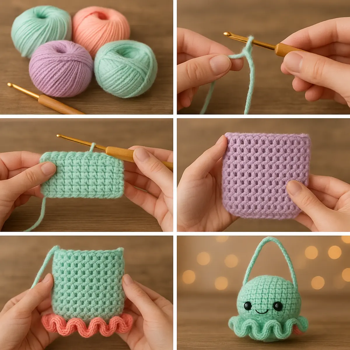 step-by-step instructions for crochet octopus keychain