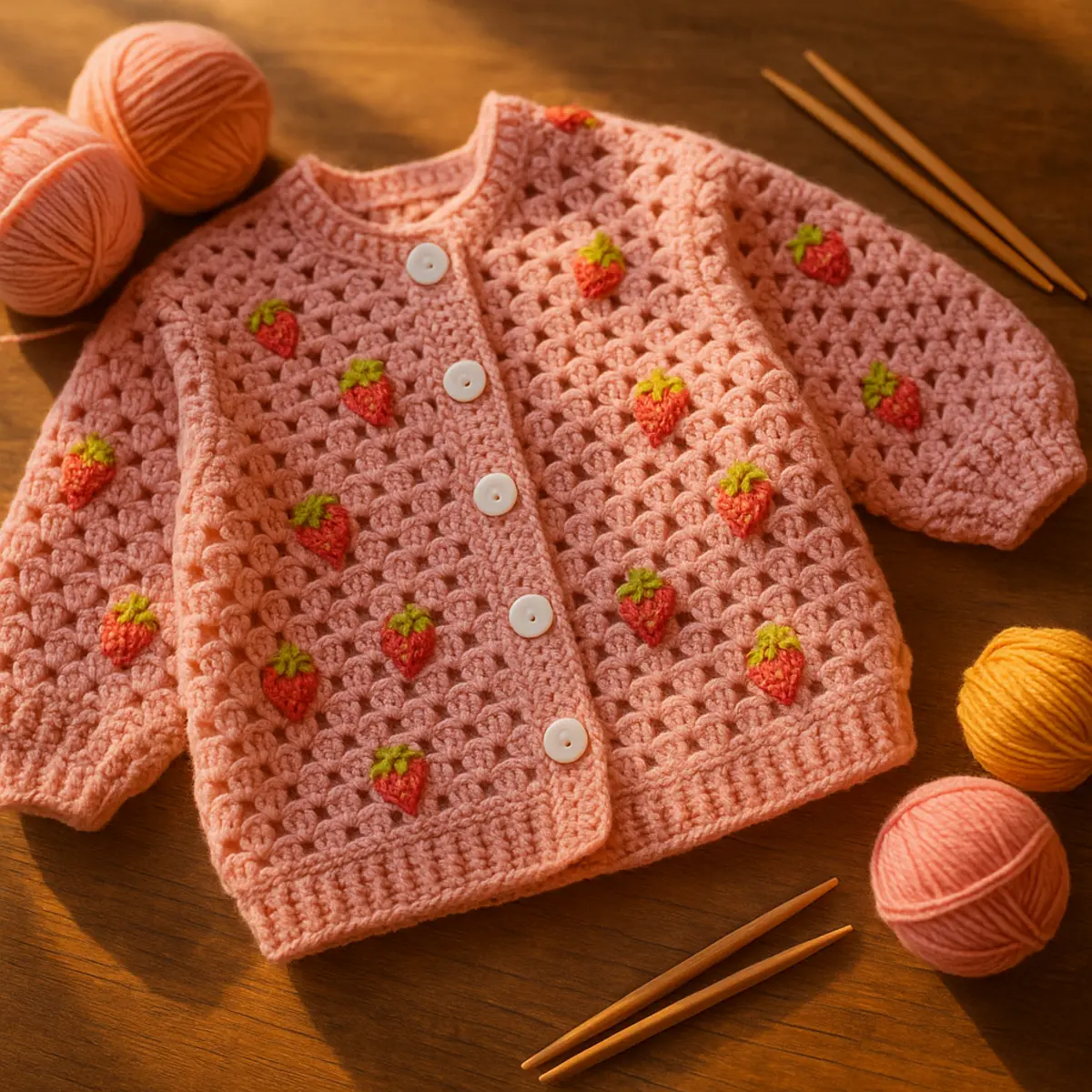 Cute Crochet Strawberry Cardigan Pattern Made With Granny Stitch