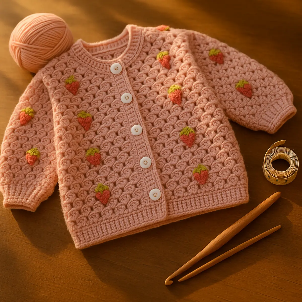 cute crochet strawberry cardigan description