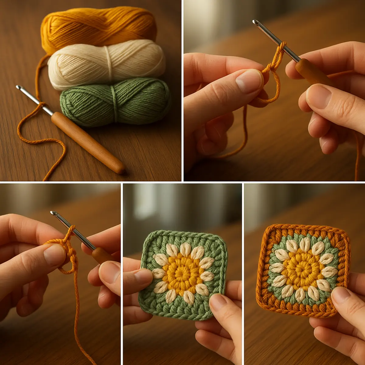 daisy flower granny square step-by-step image