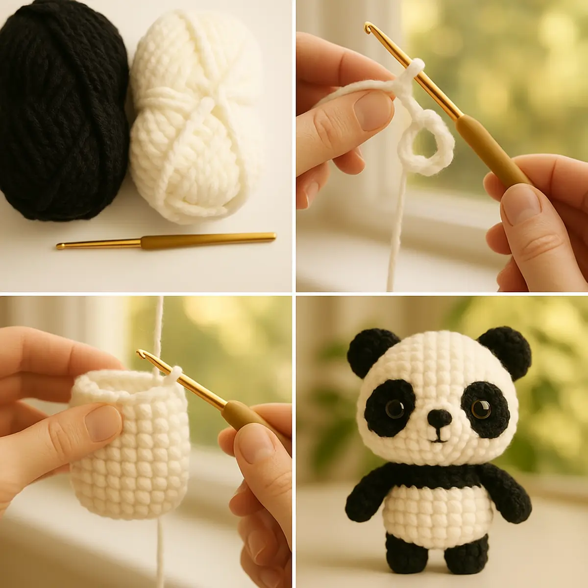 step-by-step photo of panda crochet pattern