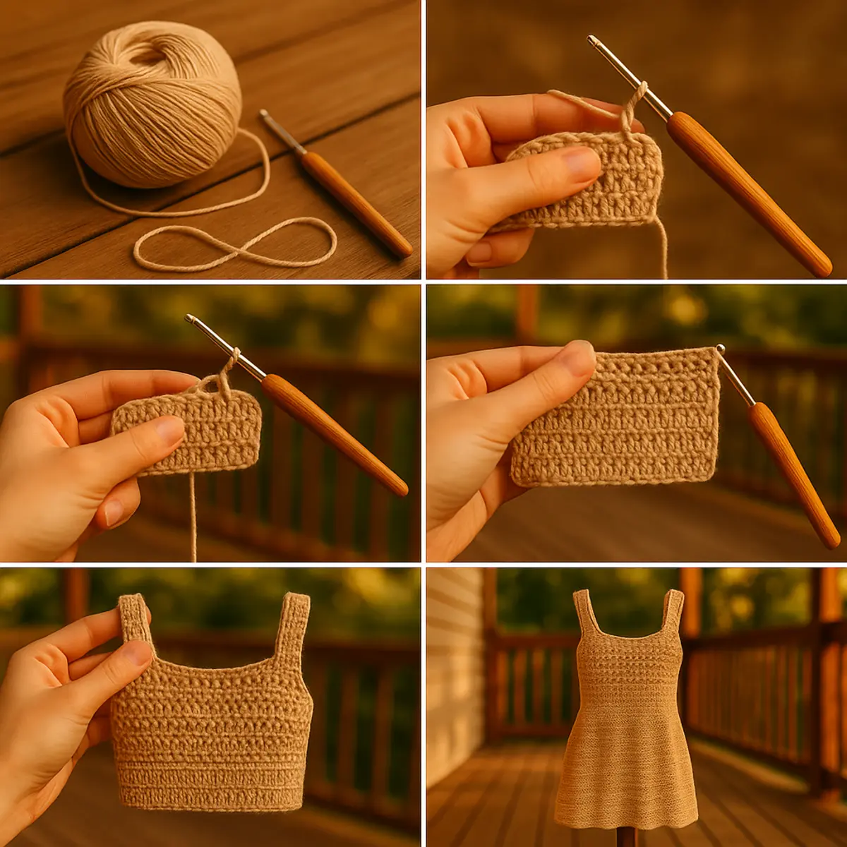 step-by-step image of handmade summer crochet dress pattern