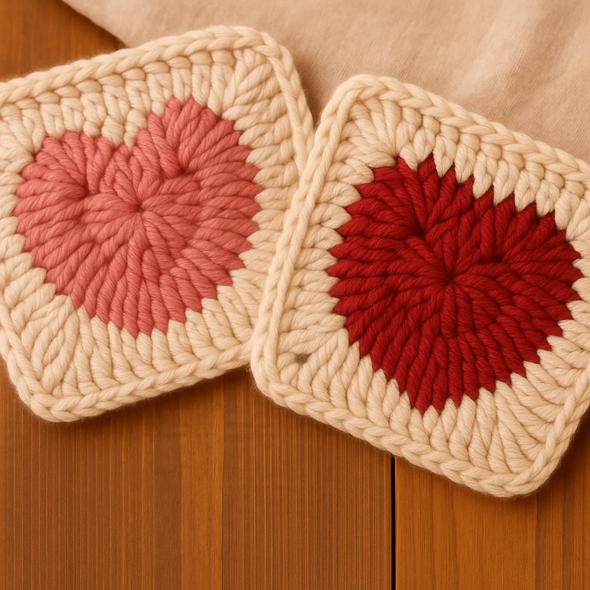 solid heart granny square pattern finished project