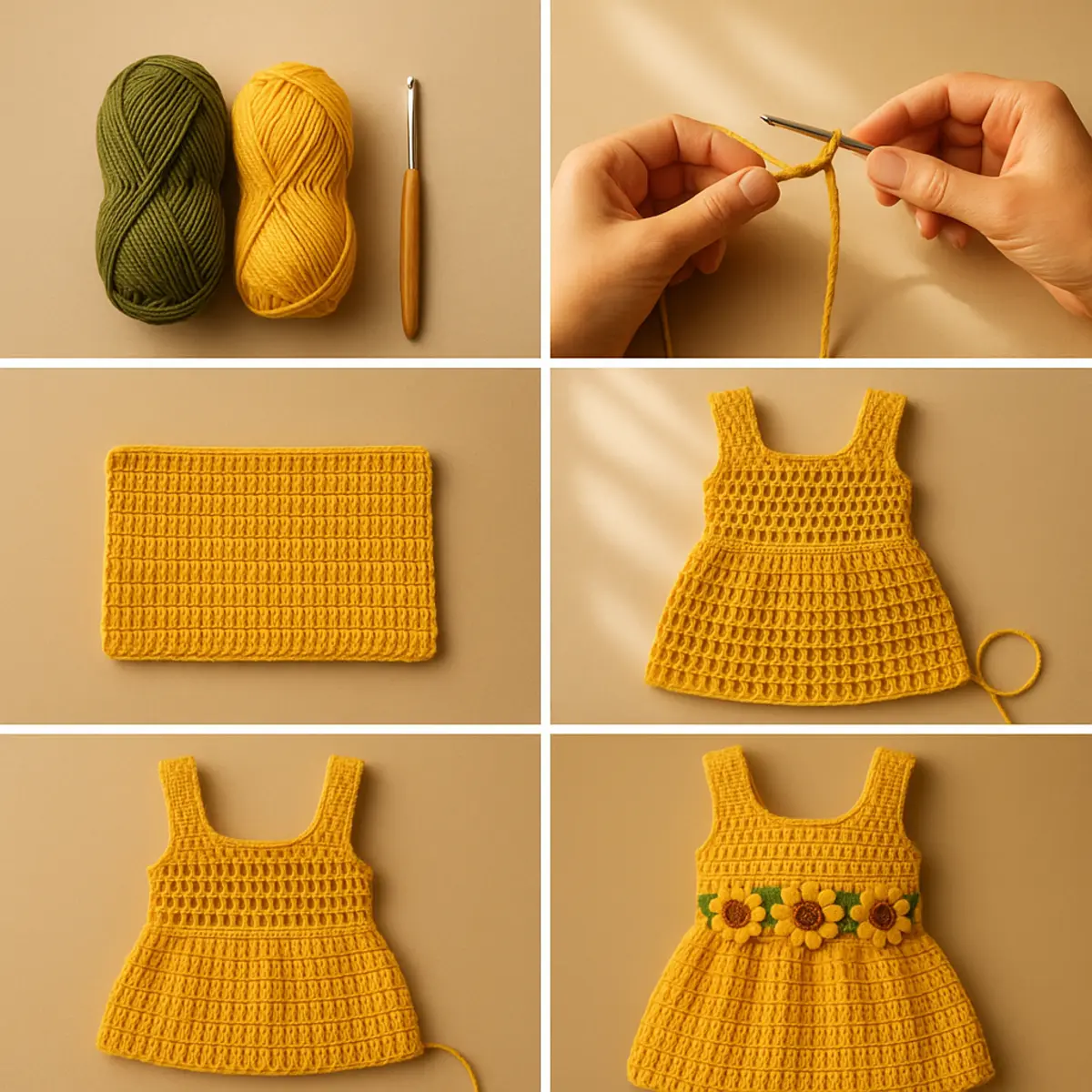 step-by-step sunflower summer baby dress instructions