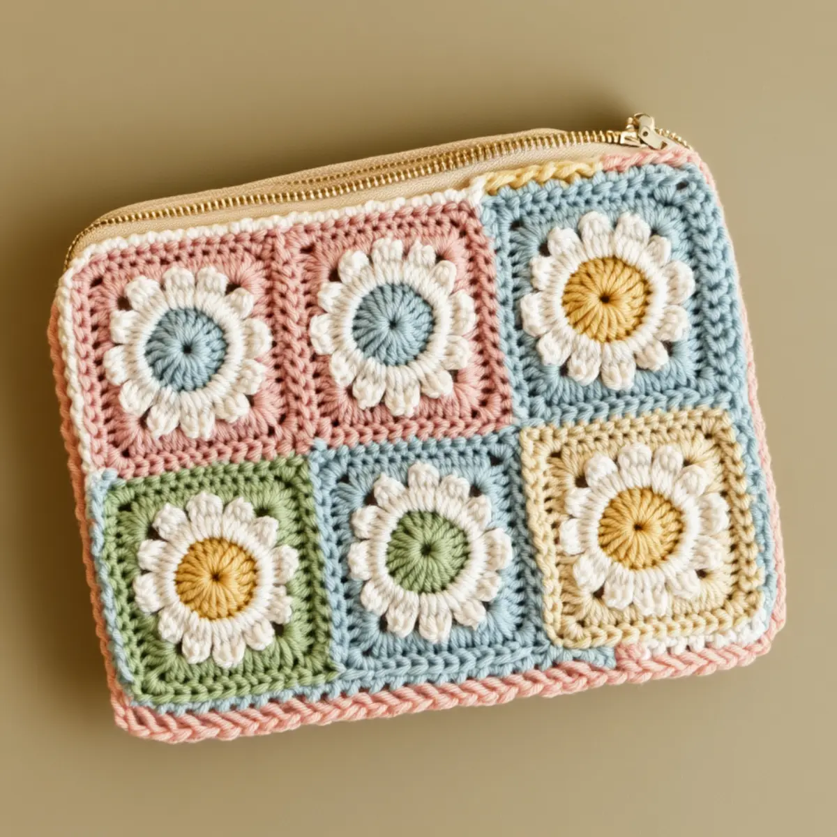 daisy crochet pouch