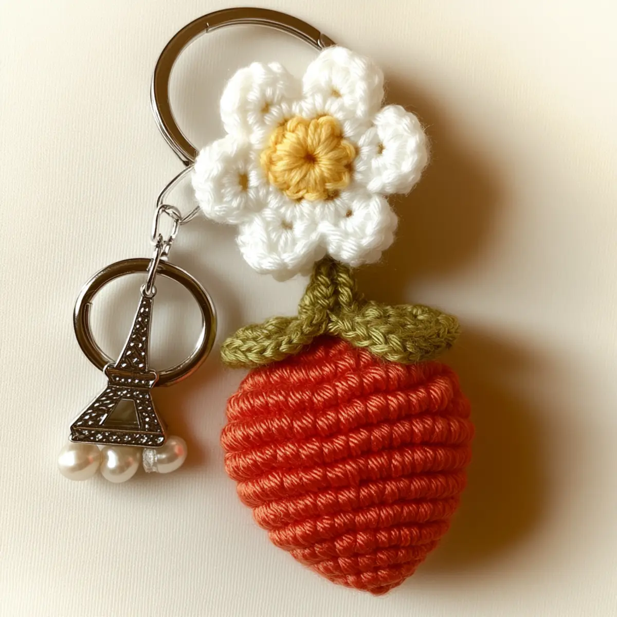 crochet strawberry keychain