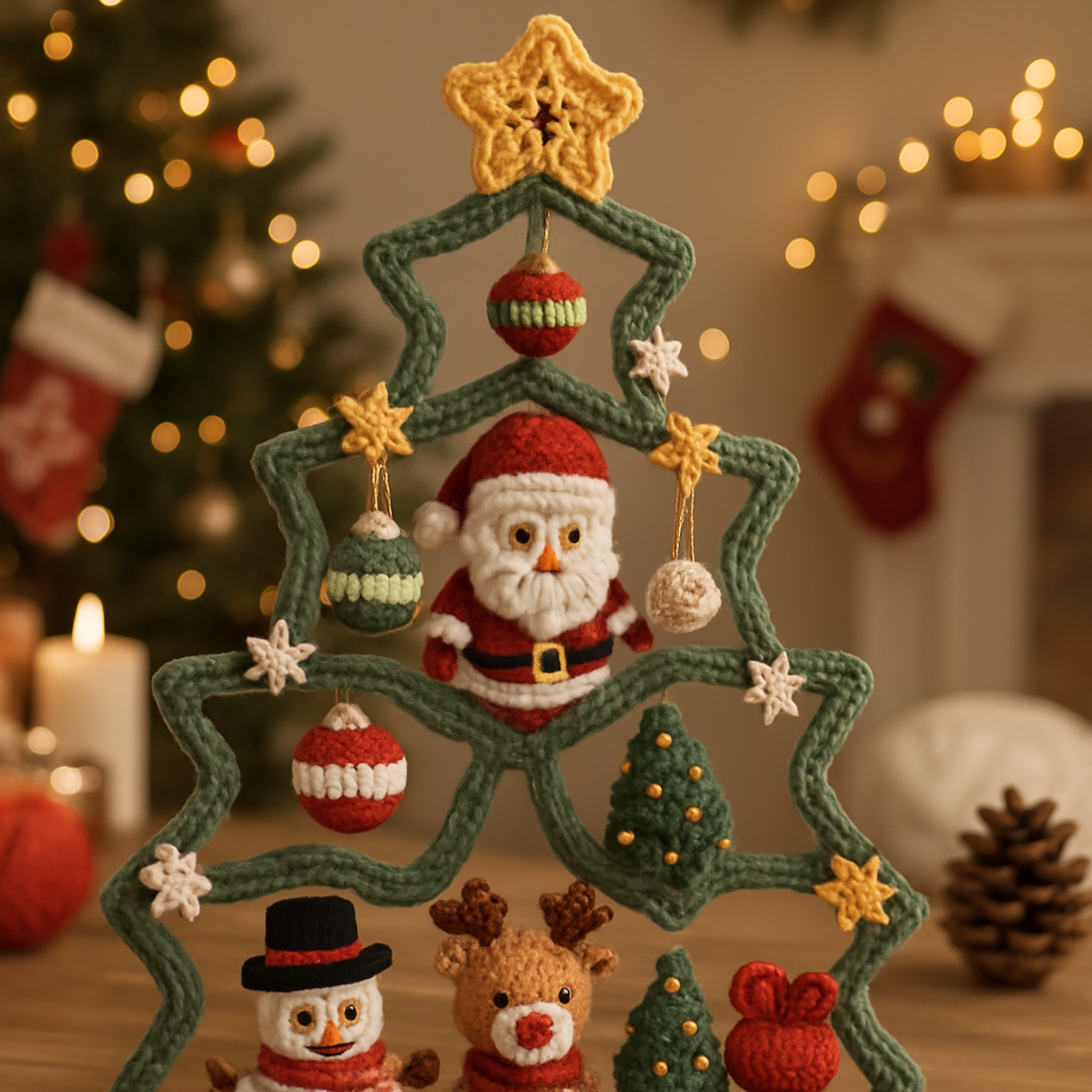 Miniature Crochet Christmas Tree Scene: Handmade Ornaments🎄🧶