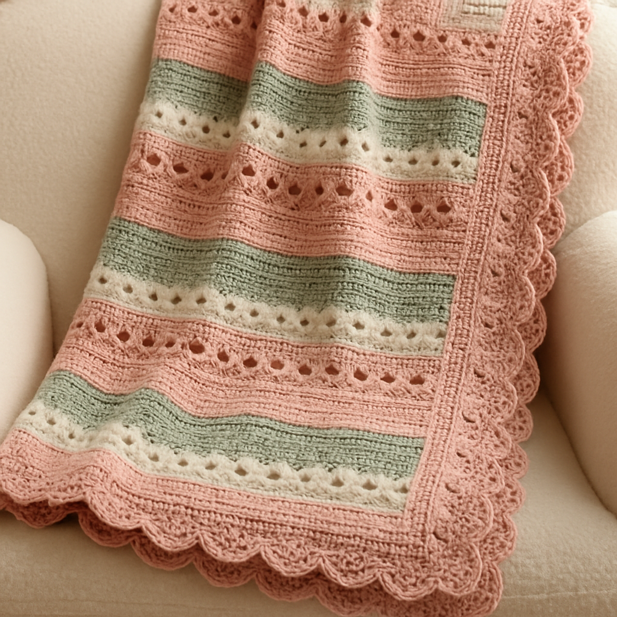 Blush & Sage Textured Rows Crochet Blanket: Cozy Guide