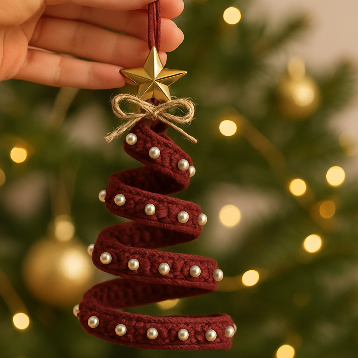 Charming Burgundy Spiral Christmas Tree Ornament Tutorial