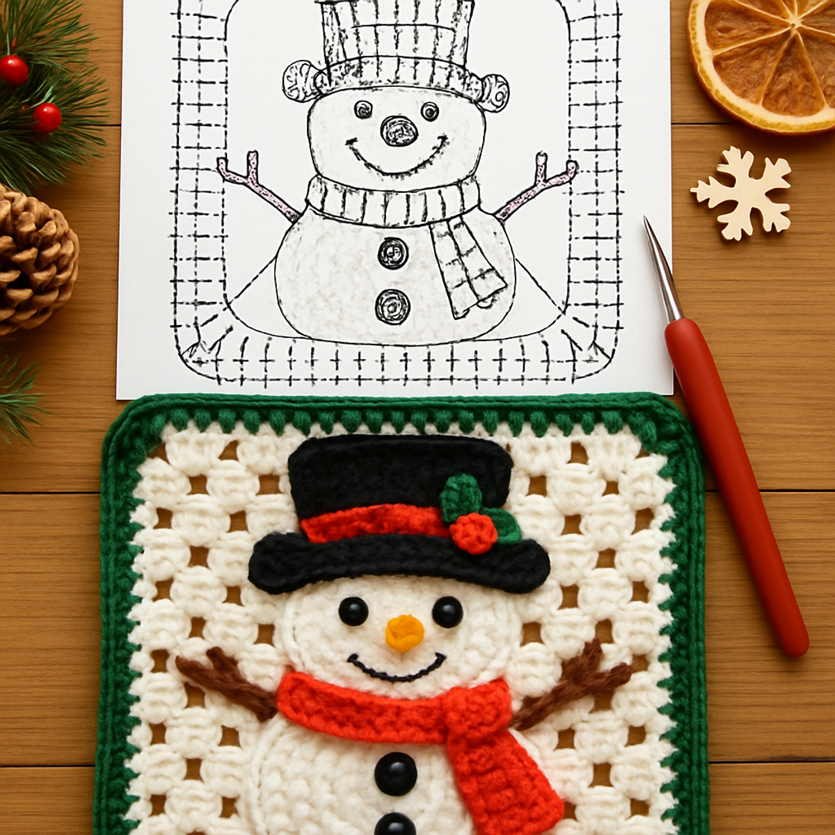 Cozy Christmas Snowman Granny Square Pattern for Crafters