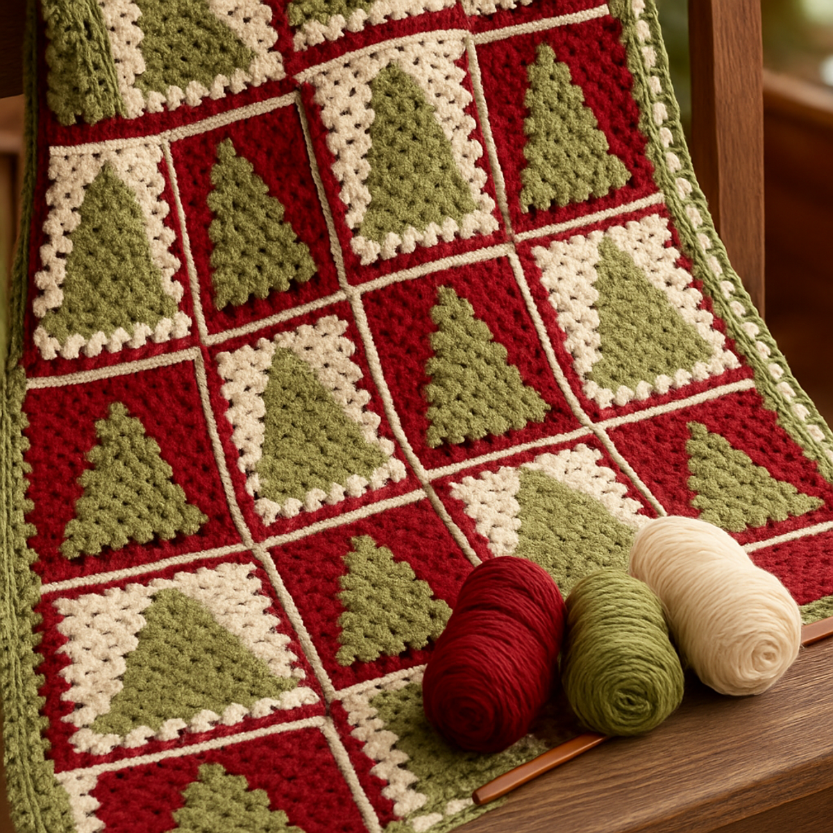 Cozy Christmas Tree Granny Square Blanket Pattern