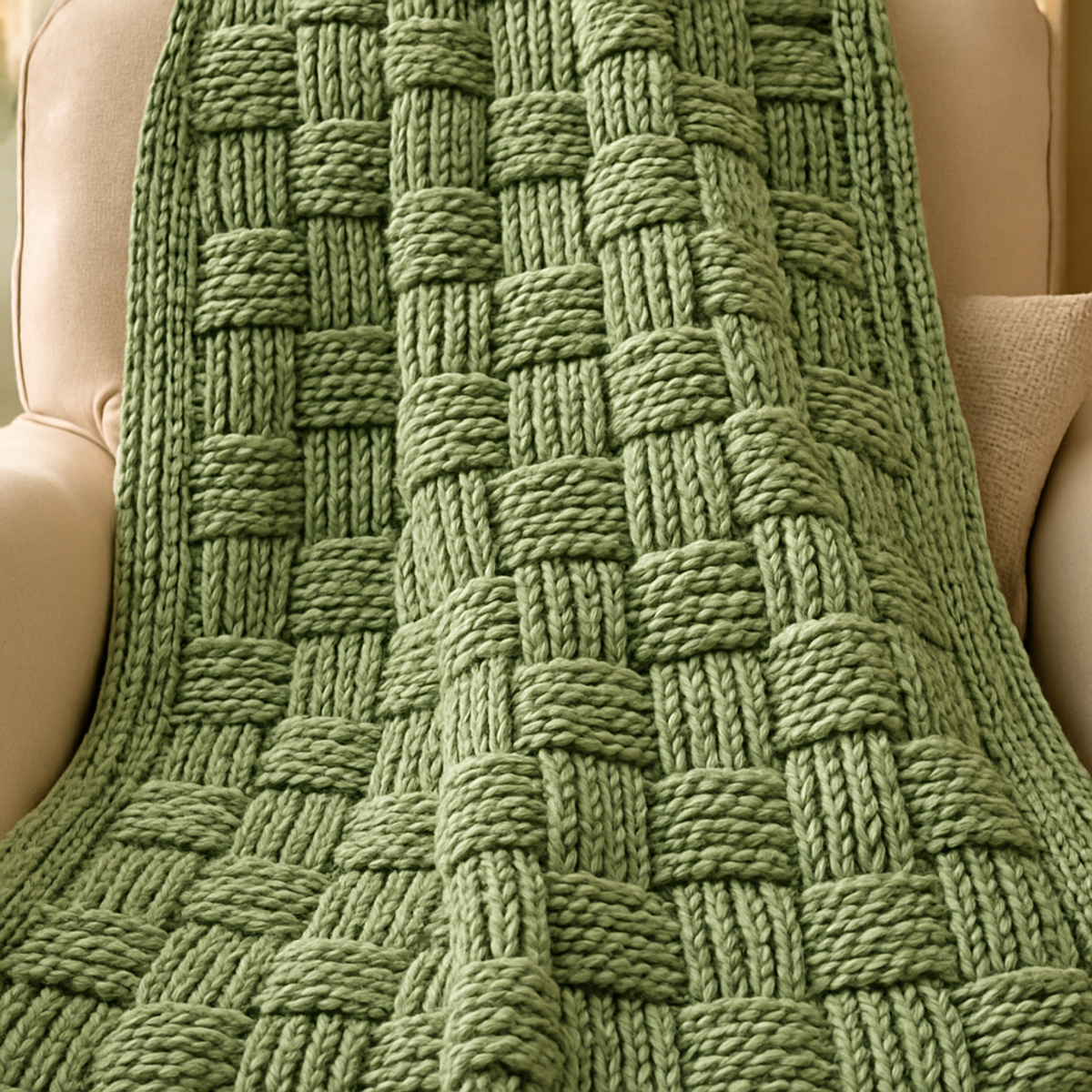 Cozy Chunky Sage Basketweave Blanket: Full Pattern Guide