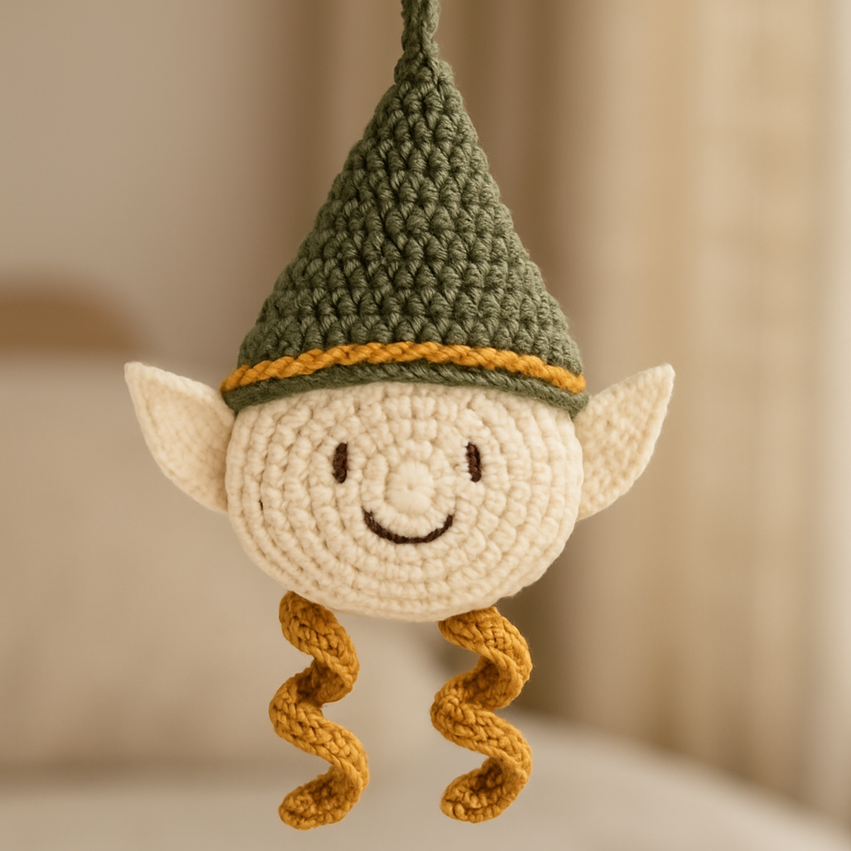 Corkscrew-Leg Crochet Elf Ornament: No Wire Needed! 🧶✨