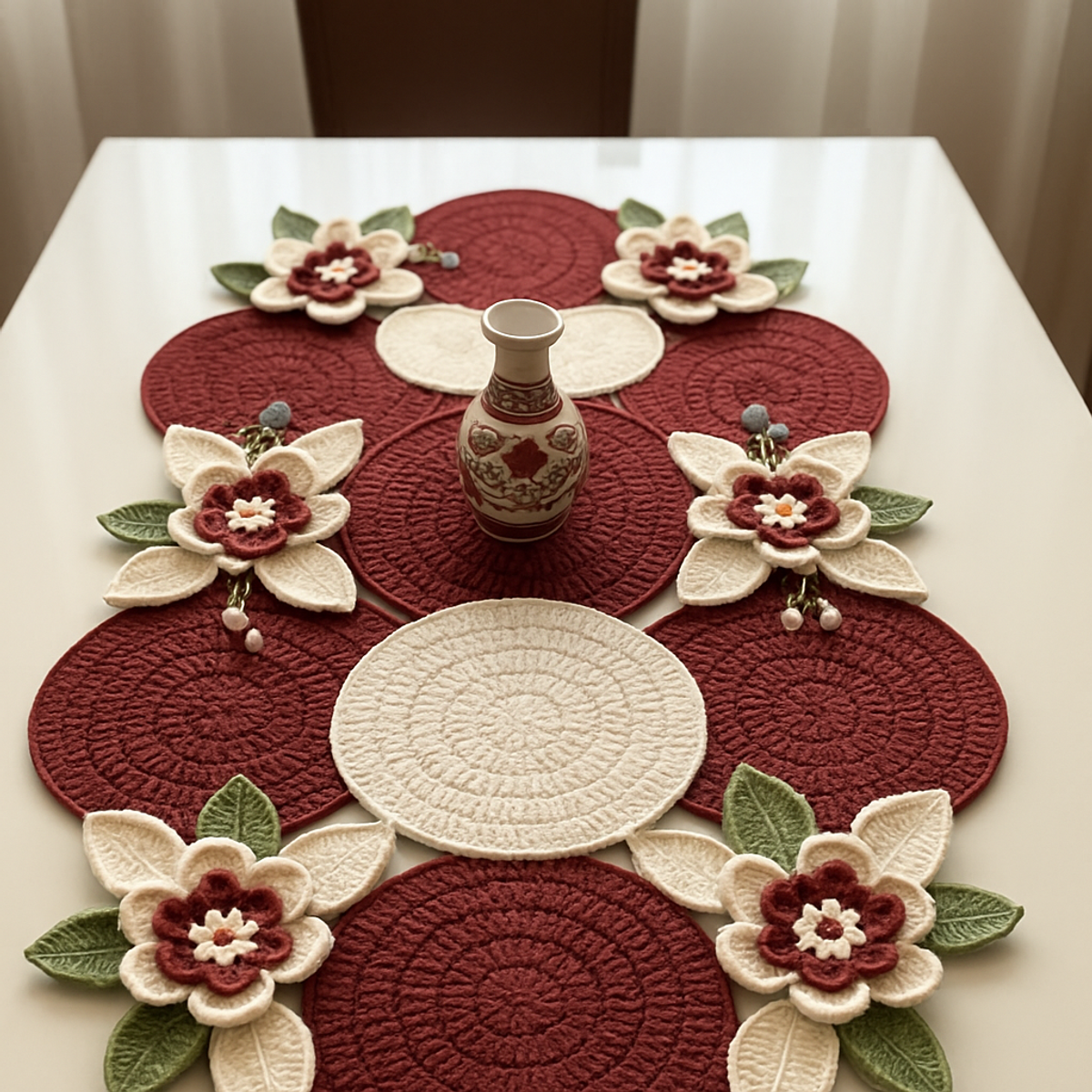 Cozy CREAM CIRCLE TABLE RUNNER: A Charming Crochet Delight