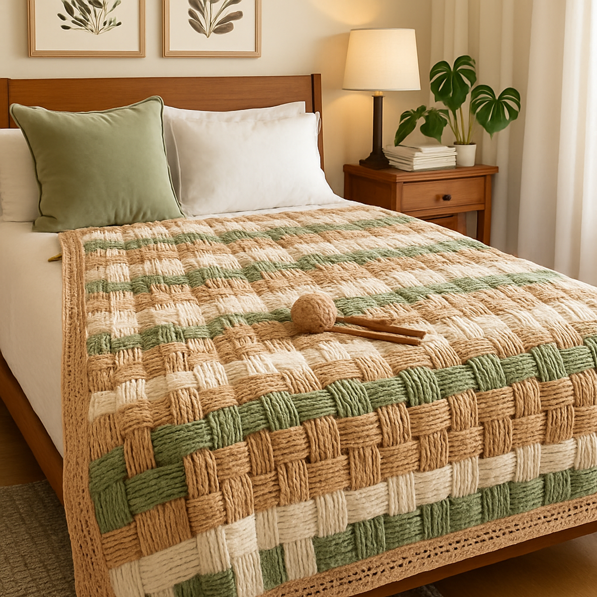 Cozy Earthy Basketweave Crochet Blanket for Beginners