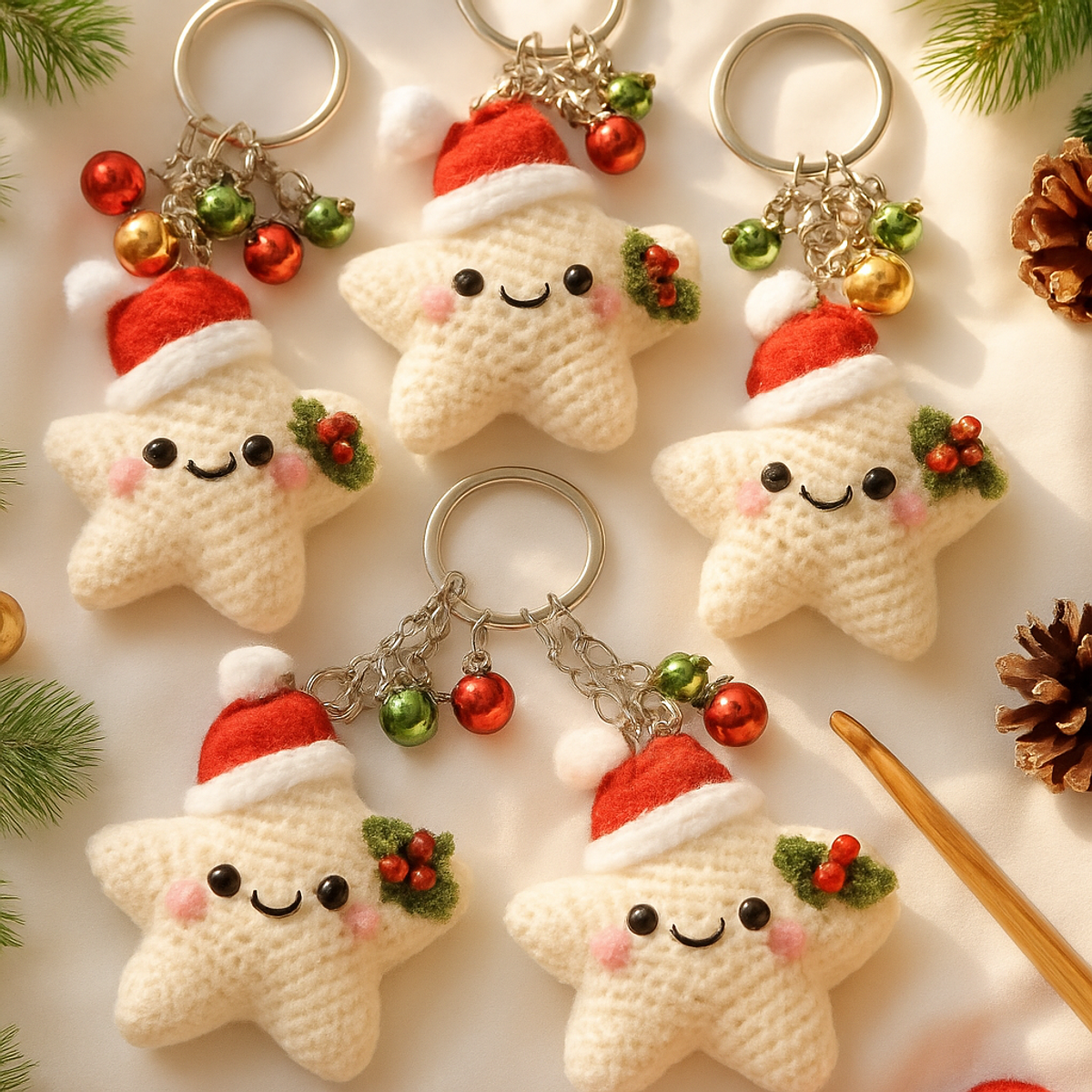 Full Free Pattern: Cozy Christmas Star Keychain Delight