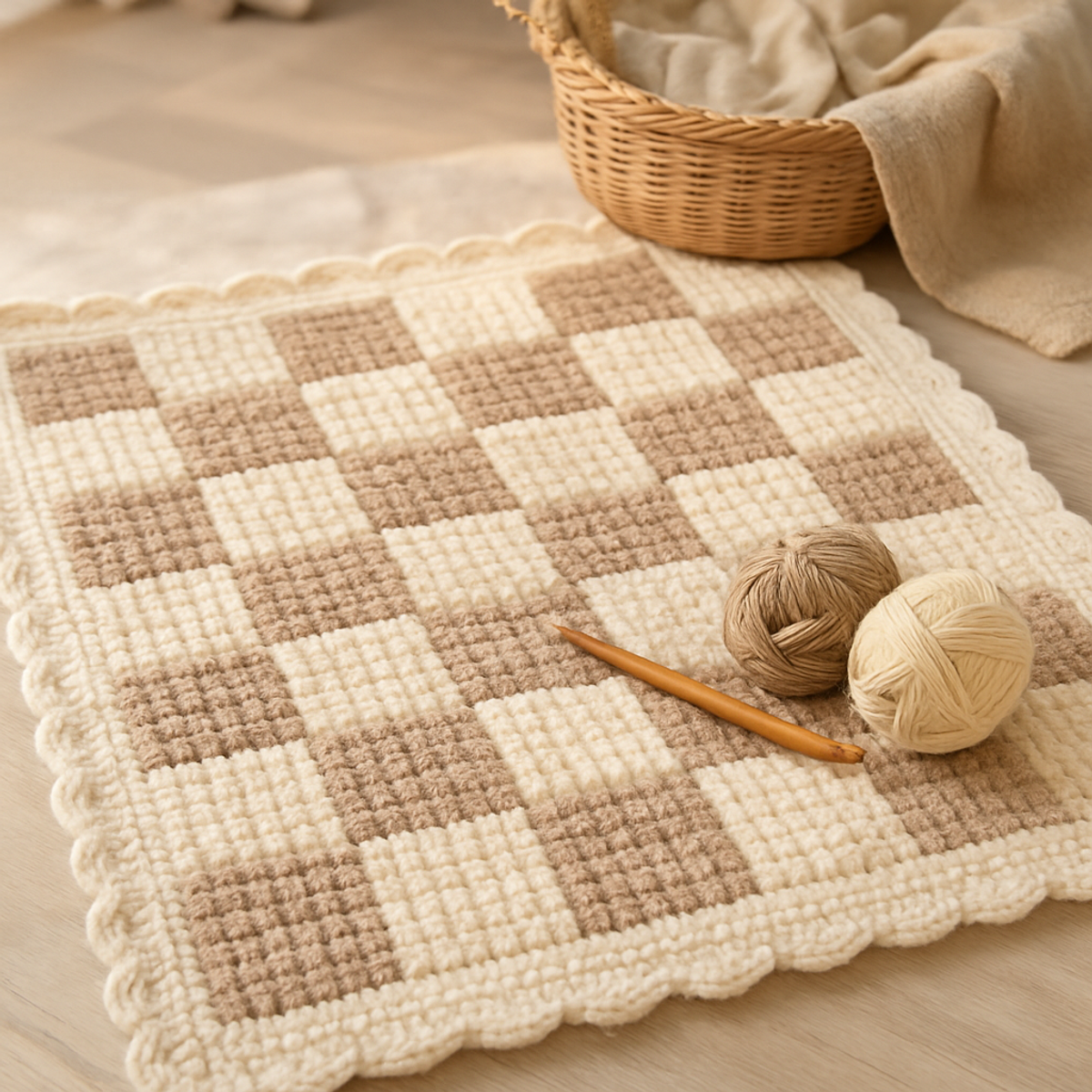 Cozy Neutral Checkerboard Baby Blanket Crochet Pattern
