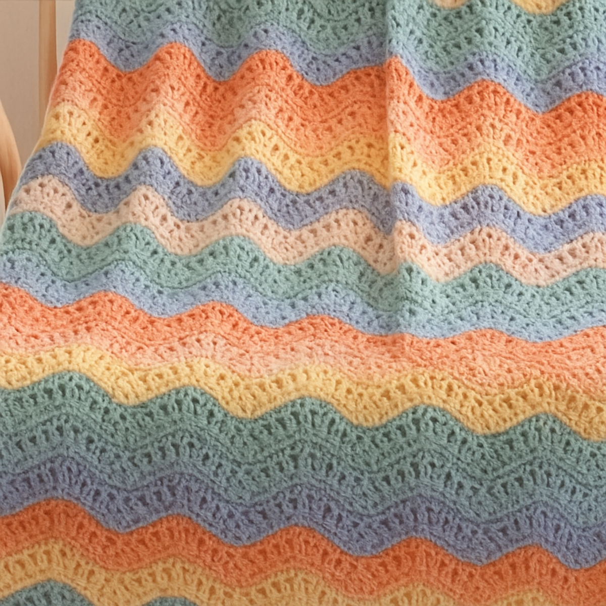 Cozy Pastel Rainbow Wave Blanket: Easy Crochet Pattern