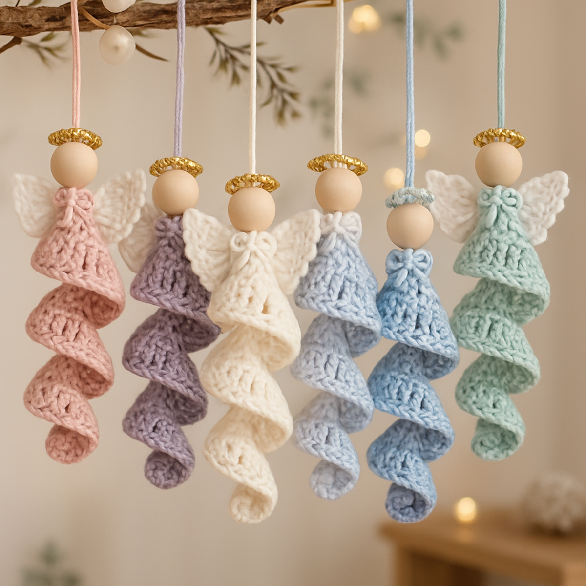 Pastel Spiral Crochet Angel Ornaments for a Cozy Touch