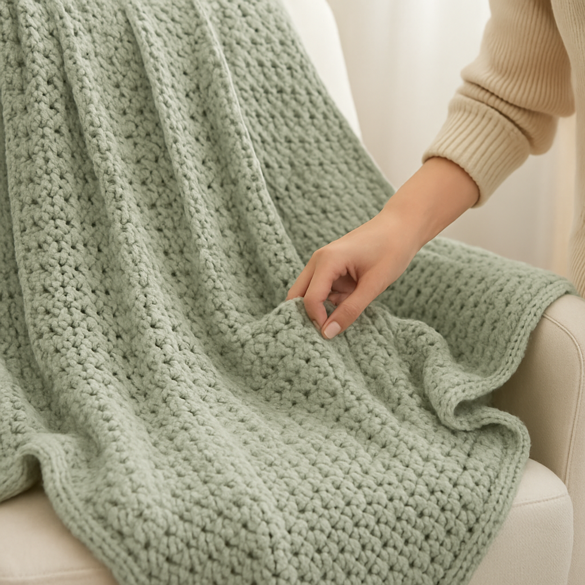 Cozy Sage Textured Crochet Throw: A Simple, Stylish Project