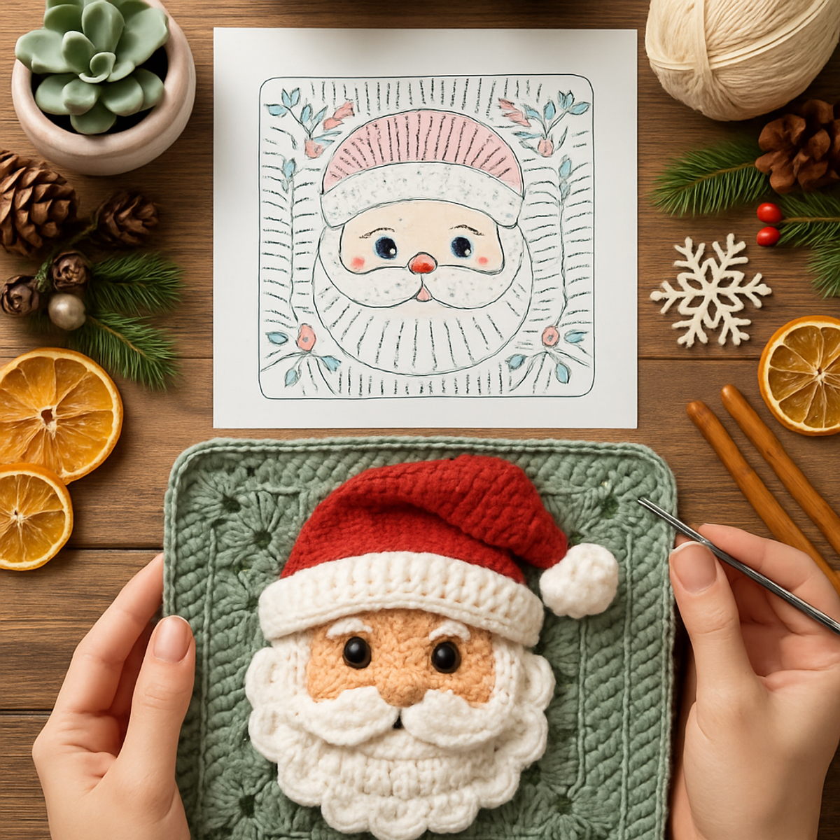 Cozy Santa Claus Face Granny Square: Easy Festive Crochet