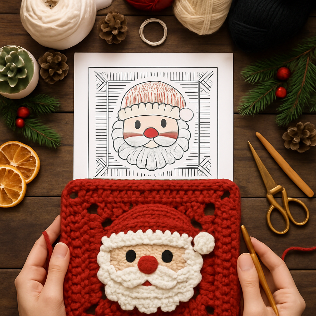 Charming Santa Face Granny Square: A Cozy Crochet Delight