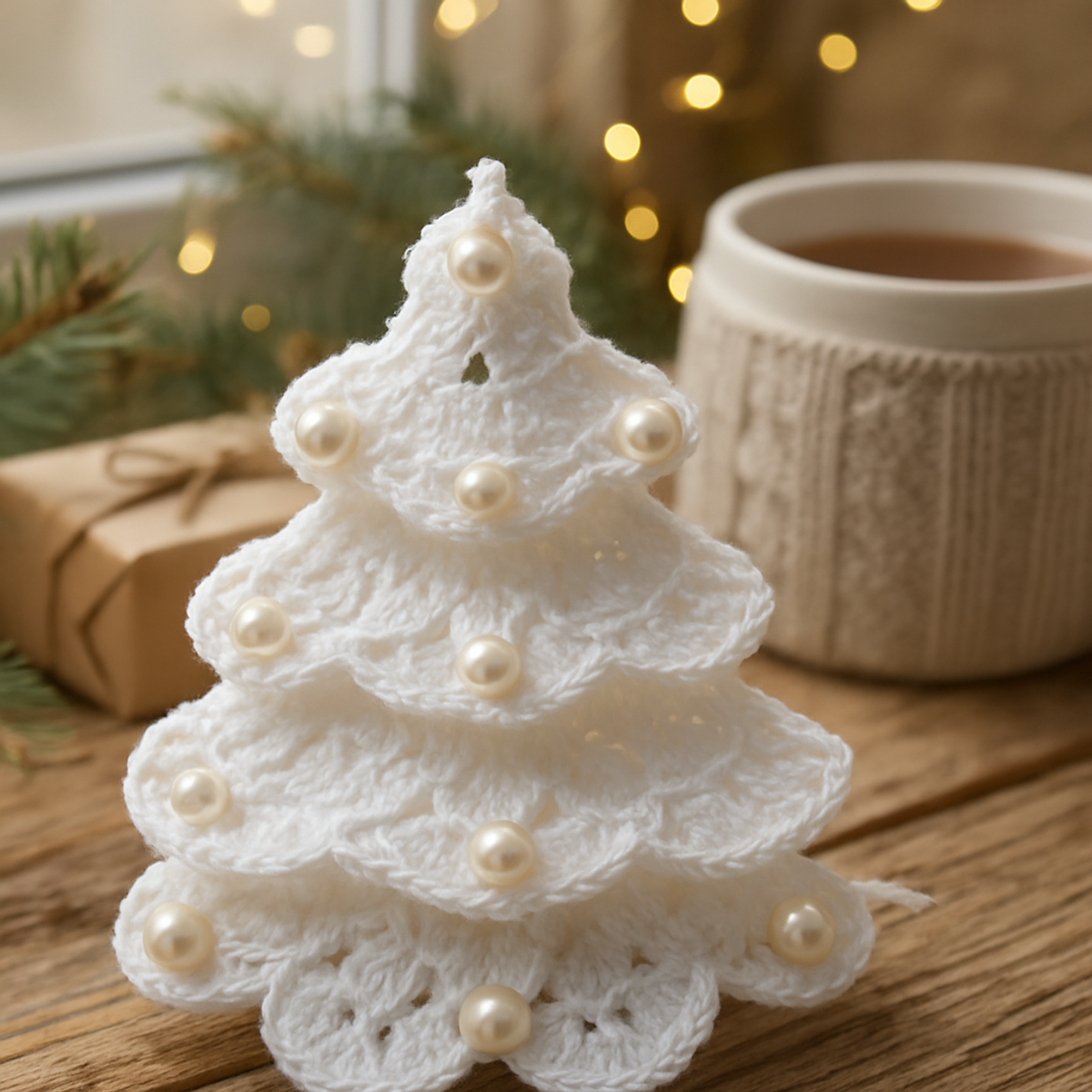 Elegant White Pearl Crochet Christmas Tree Ornament Tutorial