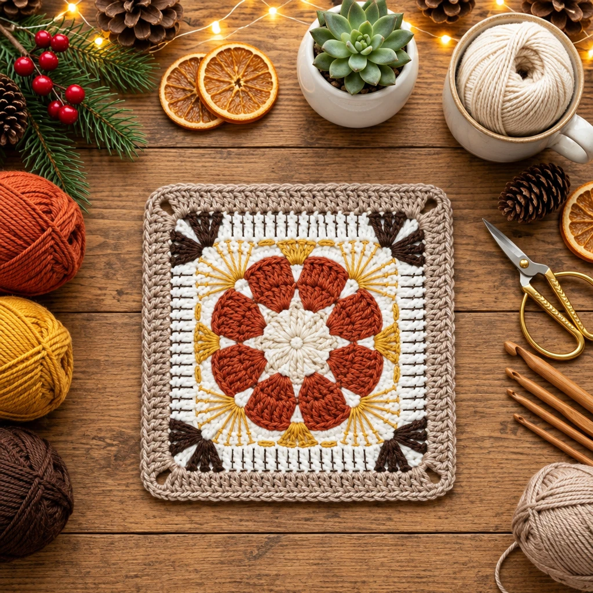 Charming Autumn Flower Granny Square: A Cozy Crochet Delight
