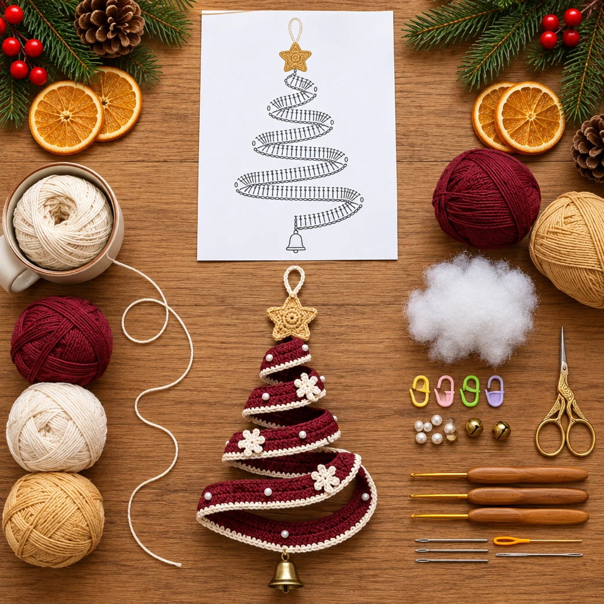 Cozy Burgundy Crochet Spiral Christmas Tree Tutorial article image 2