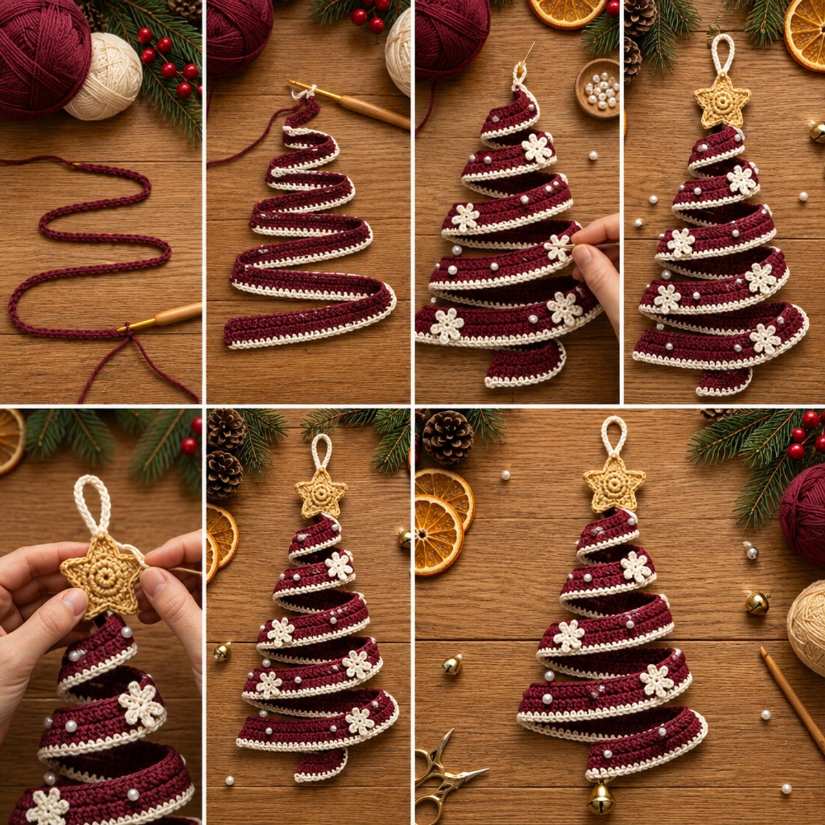 Cozy Burgundy Crochet Spiral Christmas Tree Tutorial