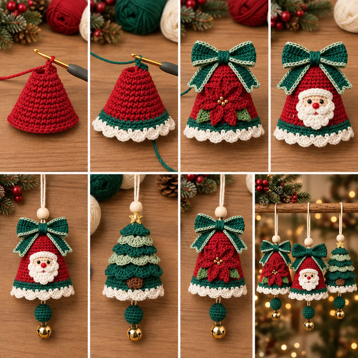 Rowing Shell Red Charming Christmas Bell Crochet Ornaments: Festive Decor Made Easy