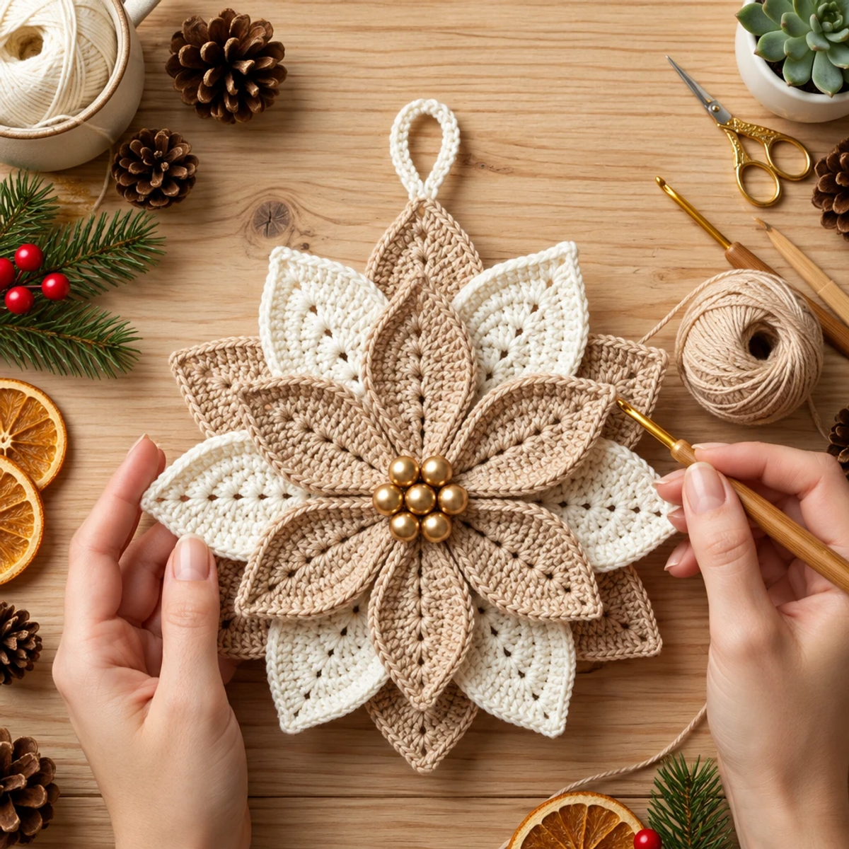 Cozy Christmas Poinsettia Crochet Ornament Tutorial article image 4