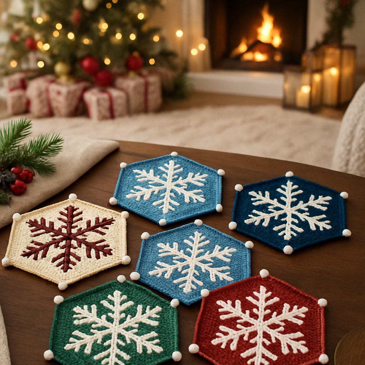 Cozy Christmas Snowflake Hexagon Crochet Coaster Pattern