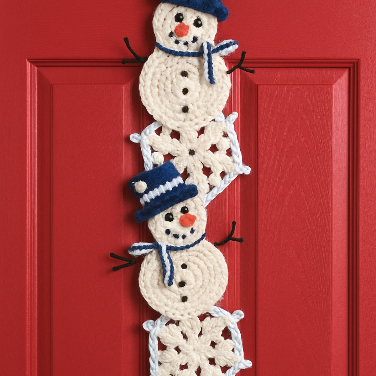 Cozy Christmas Snowman and Snowflake Crochet Door Hanging