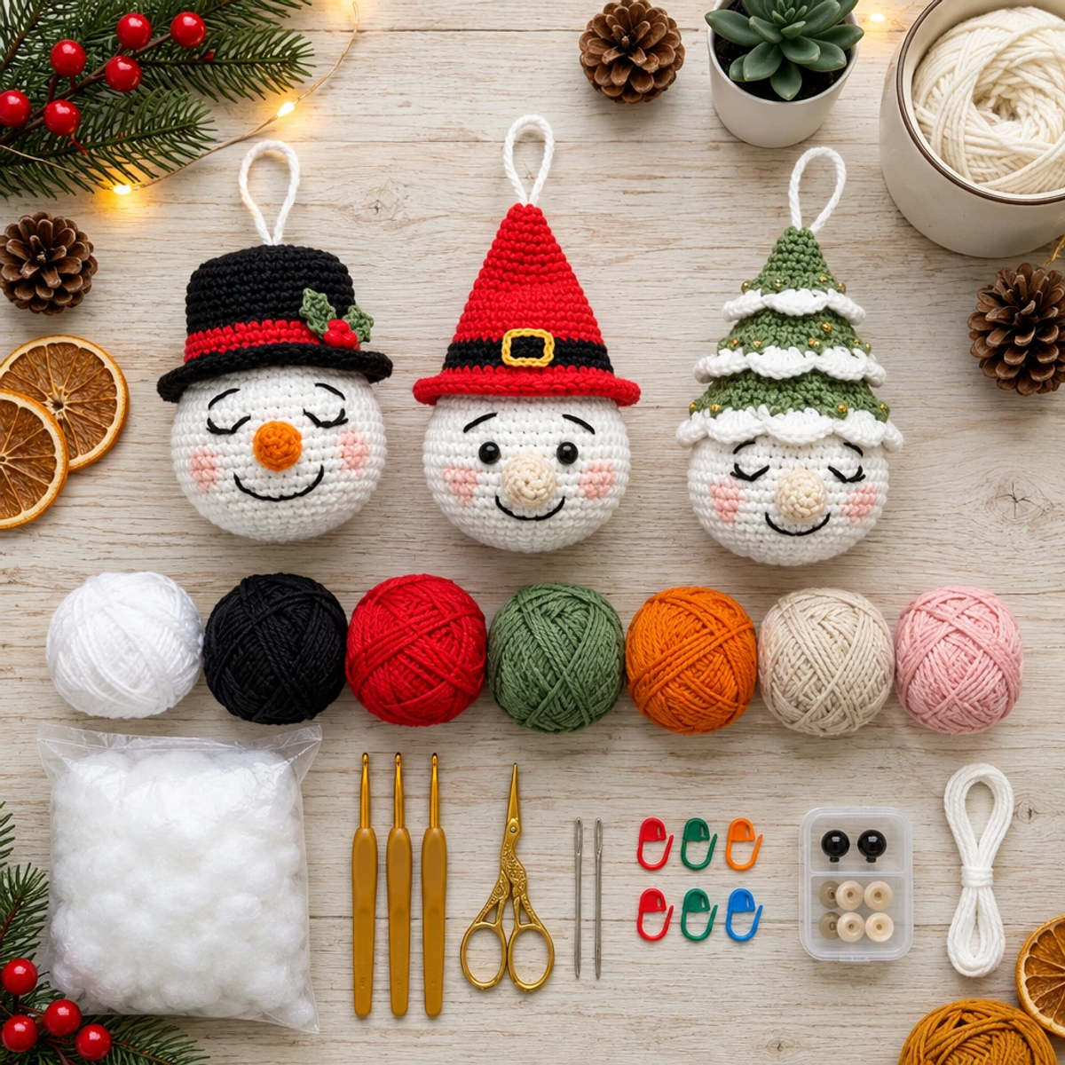Charming Christmas Snowman Crochet Ornament Trio for Joyful Décor article image 2