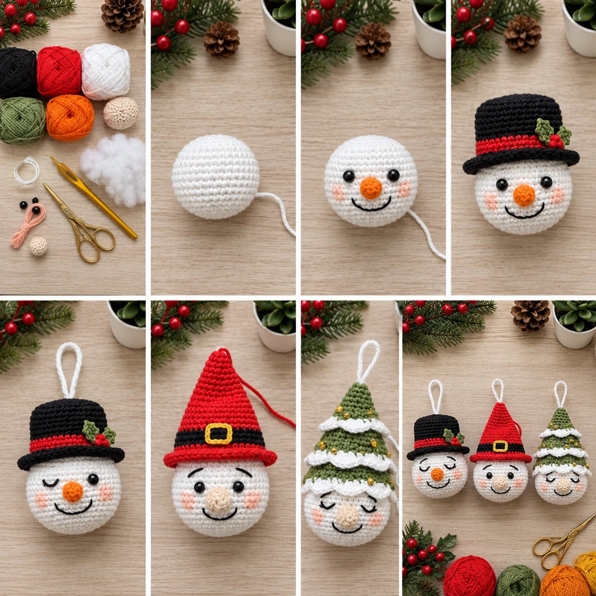 Charming Christmas Snowman Crochet Ornament Trio for Joyful Décor article image 3