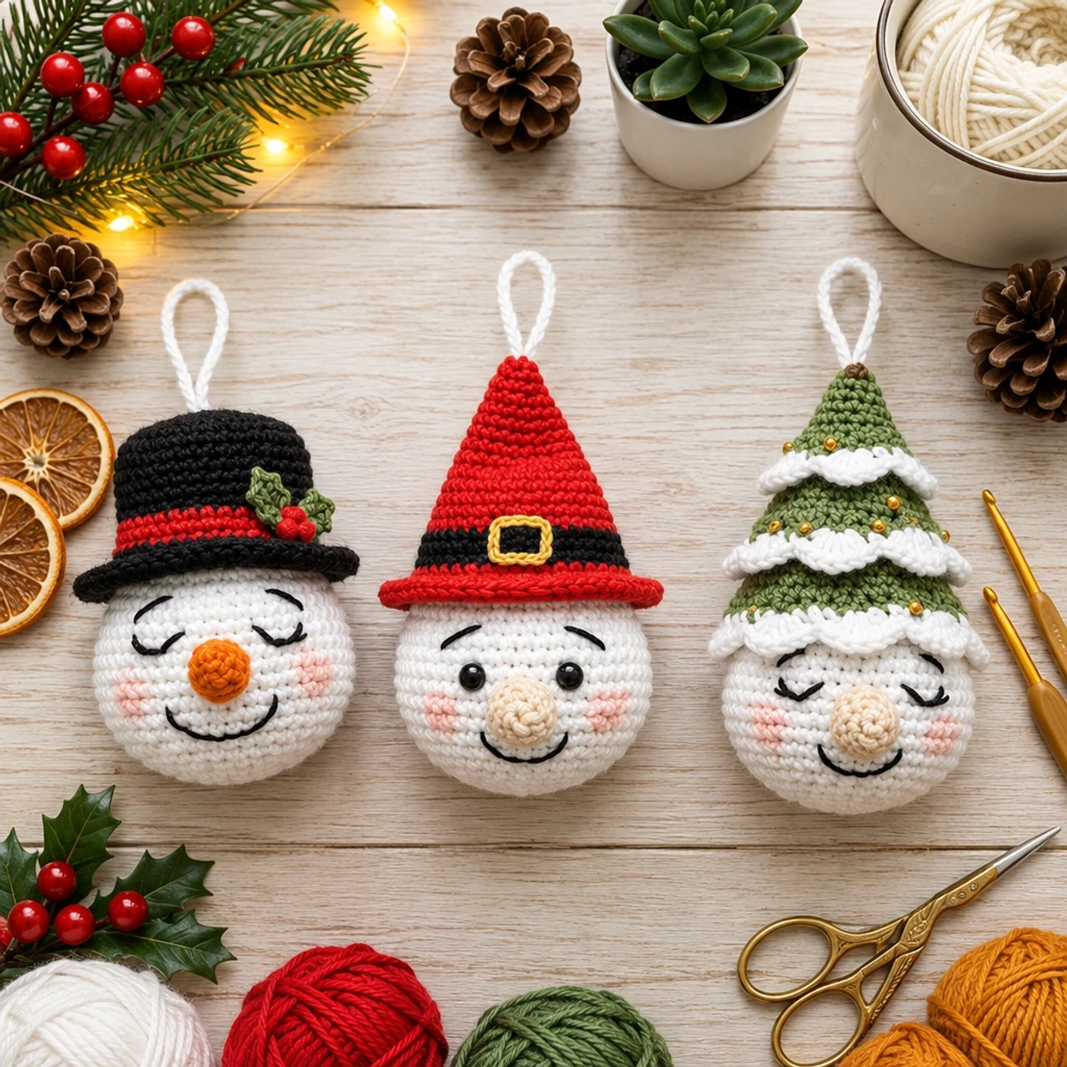 Charming Christmas Snowman Crochet Ornament Trio for Joyful Décor article image 4