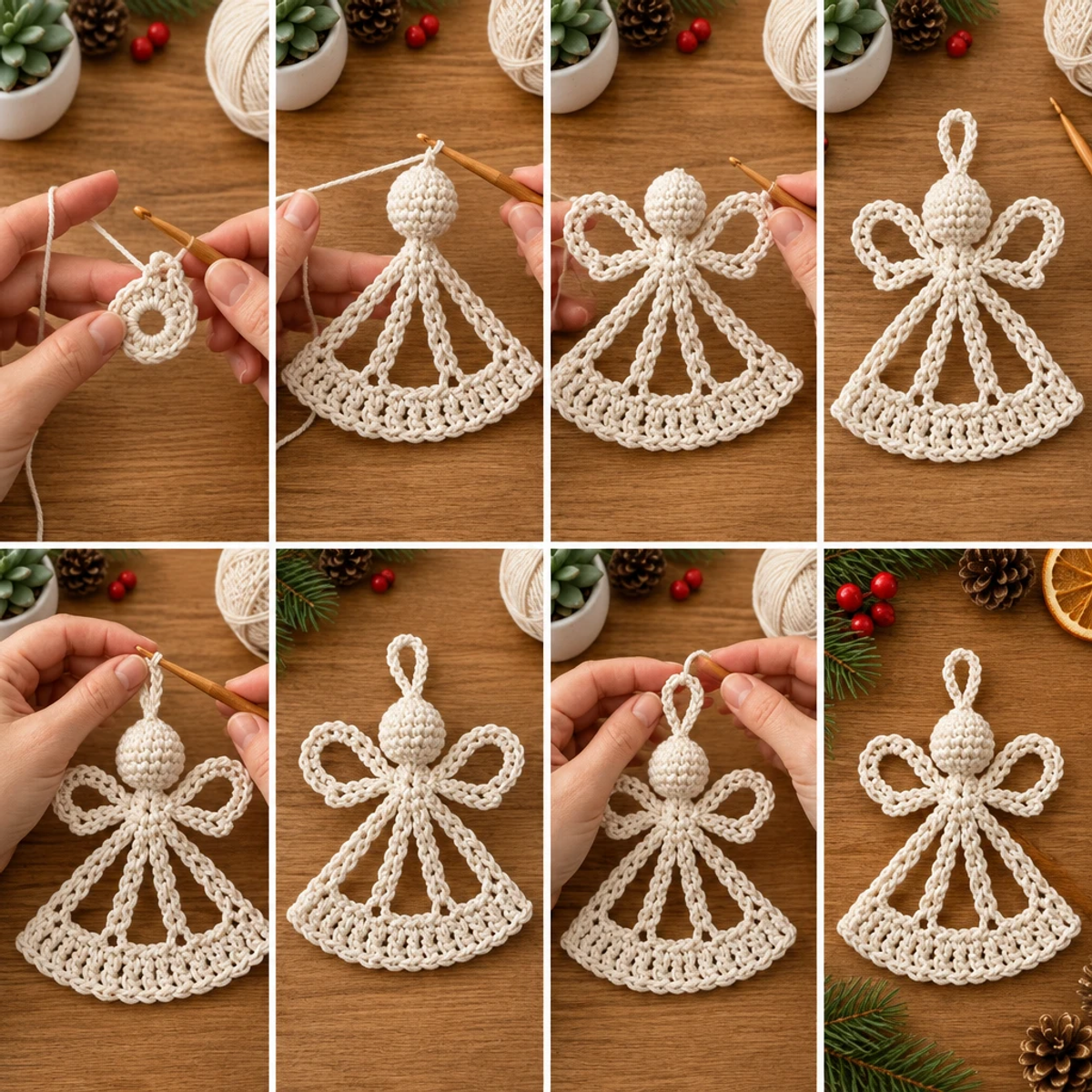 Delicate Cream White Crochet Christmas Angel Ornament Tutorial article image 3
