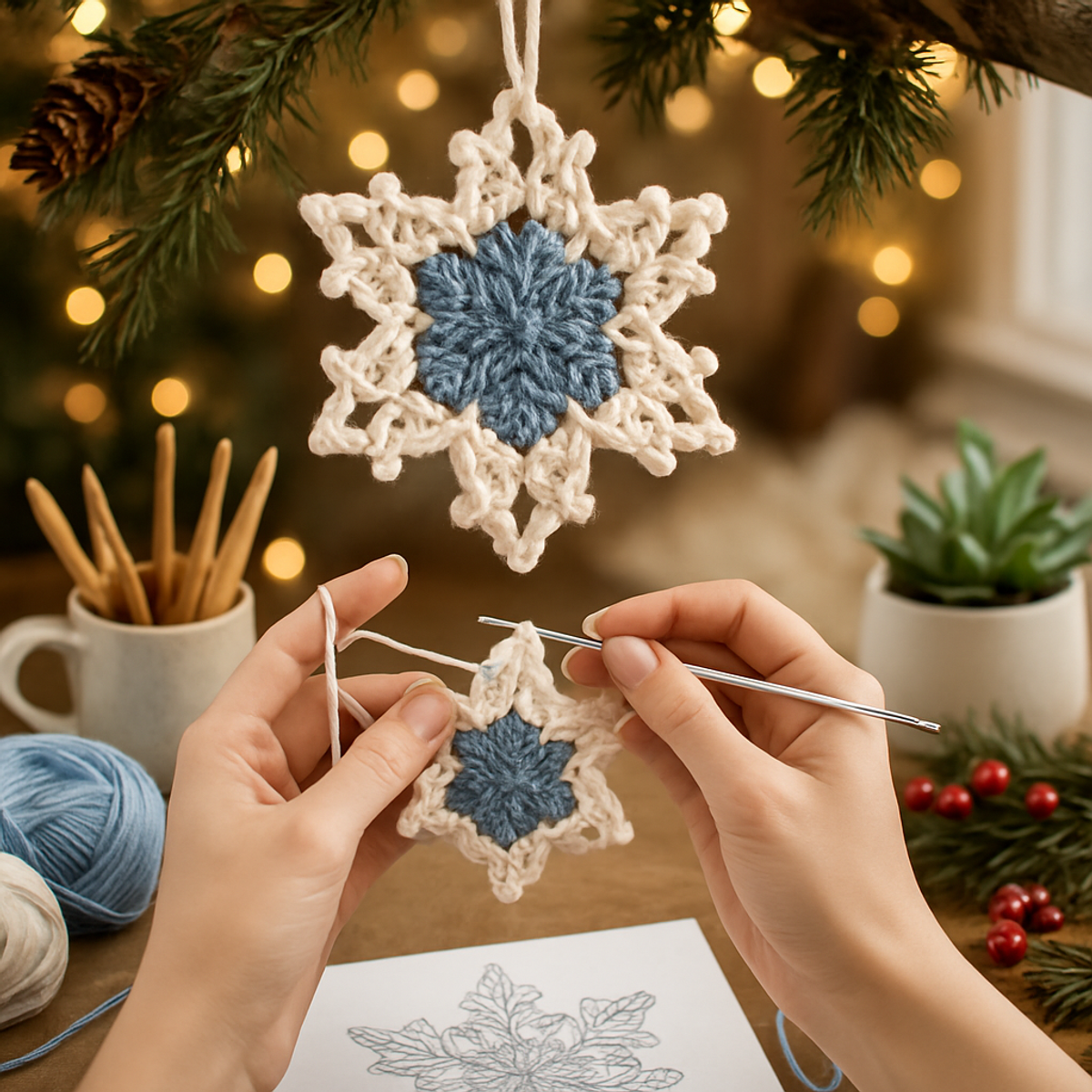 Charming Crochet Snowflake Flower Christmas Ornament Tutorial