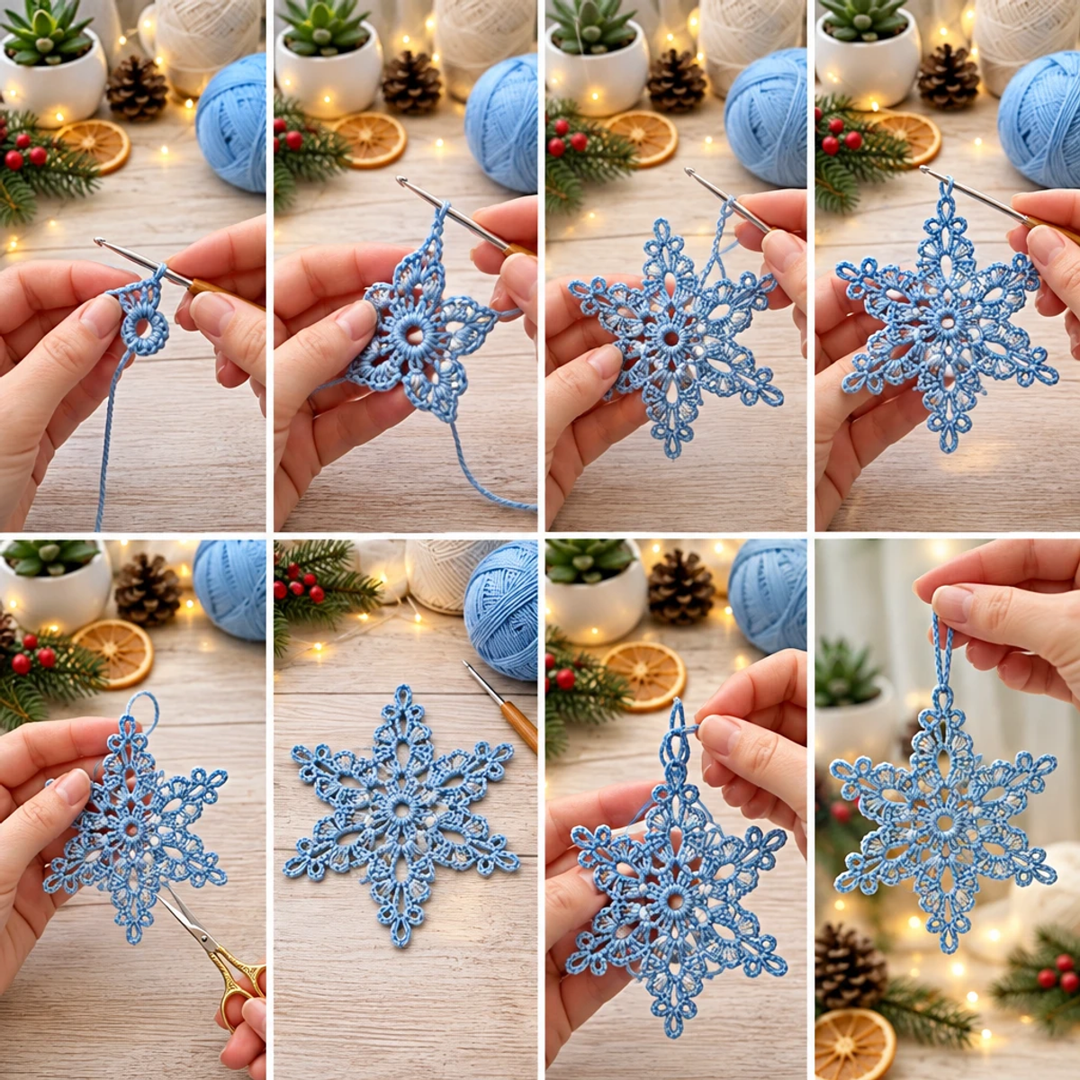 Delicate Blue Crochet Snowflake Christmas Ornament Tutorial article image 3
