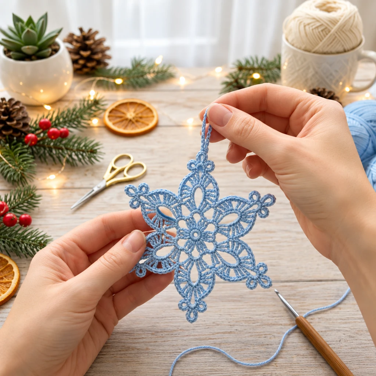 Delicate Blue Crochet Snowflake Christmas Ornament Tutorial article image 4