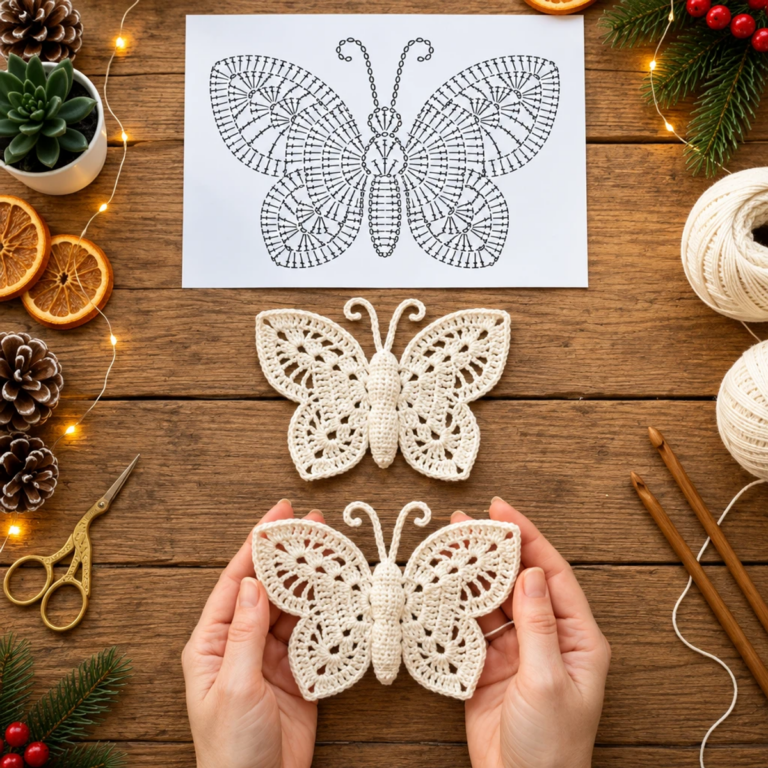 Delicate Lace Crochet Butterfly Ornament: A Cozy Craft Delight