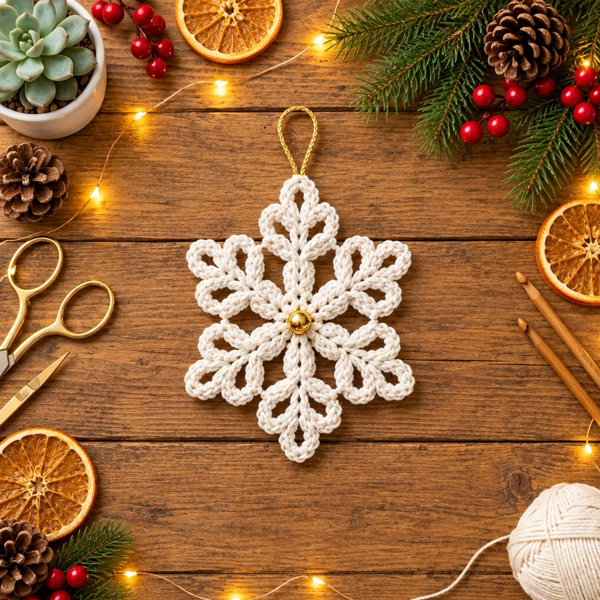 Delicate White Crochet Snowflake Christmas Ornament Tutorial
