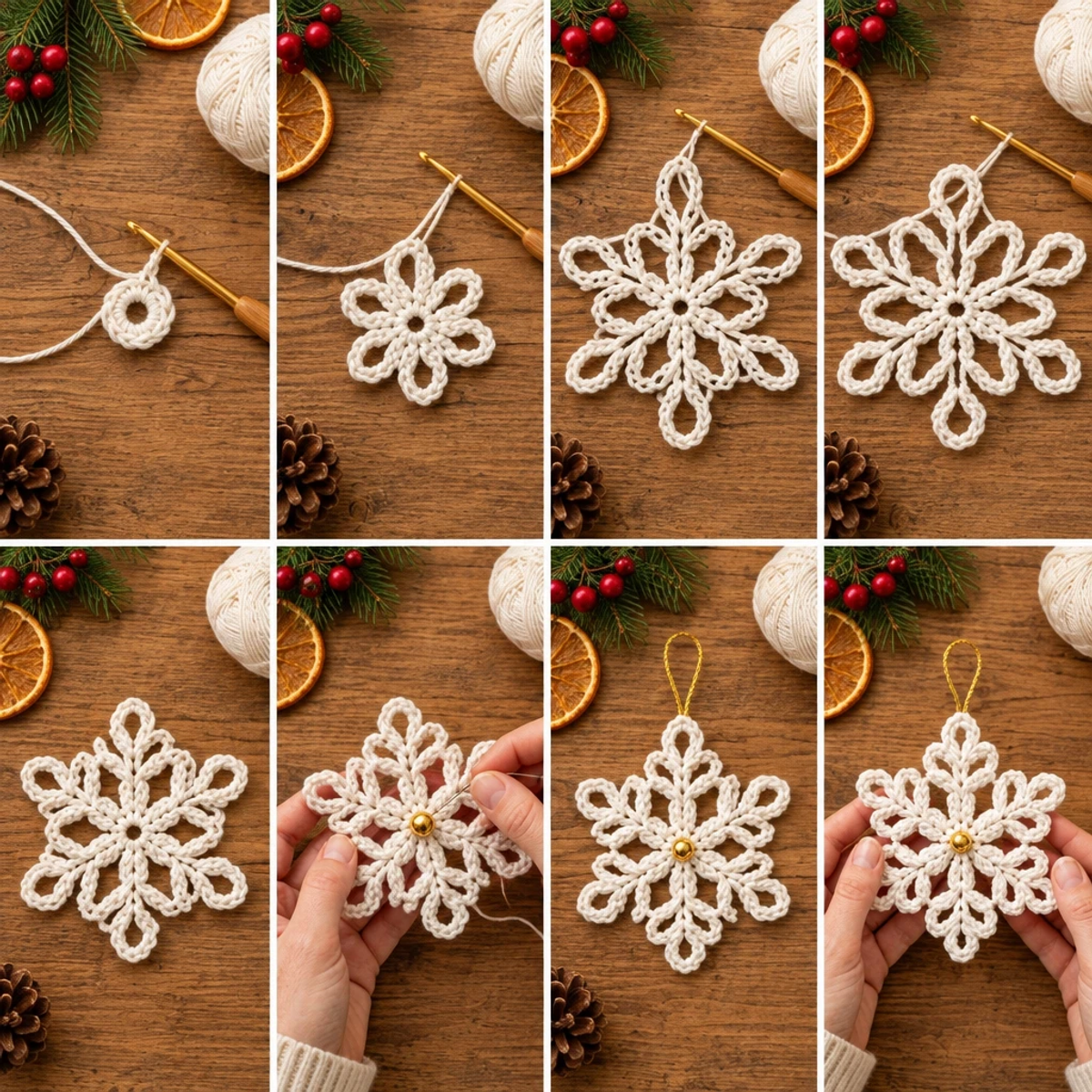 Delicate White Crochet Snowflake Christmas Ornament Tutorial
