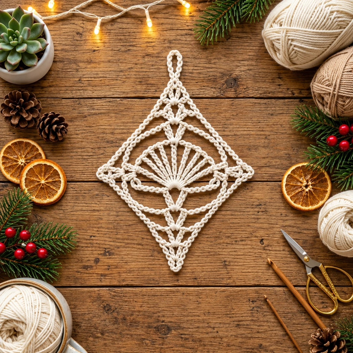 Create a Diamond Snowflake Crochet Christmas Ornament