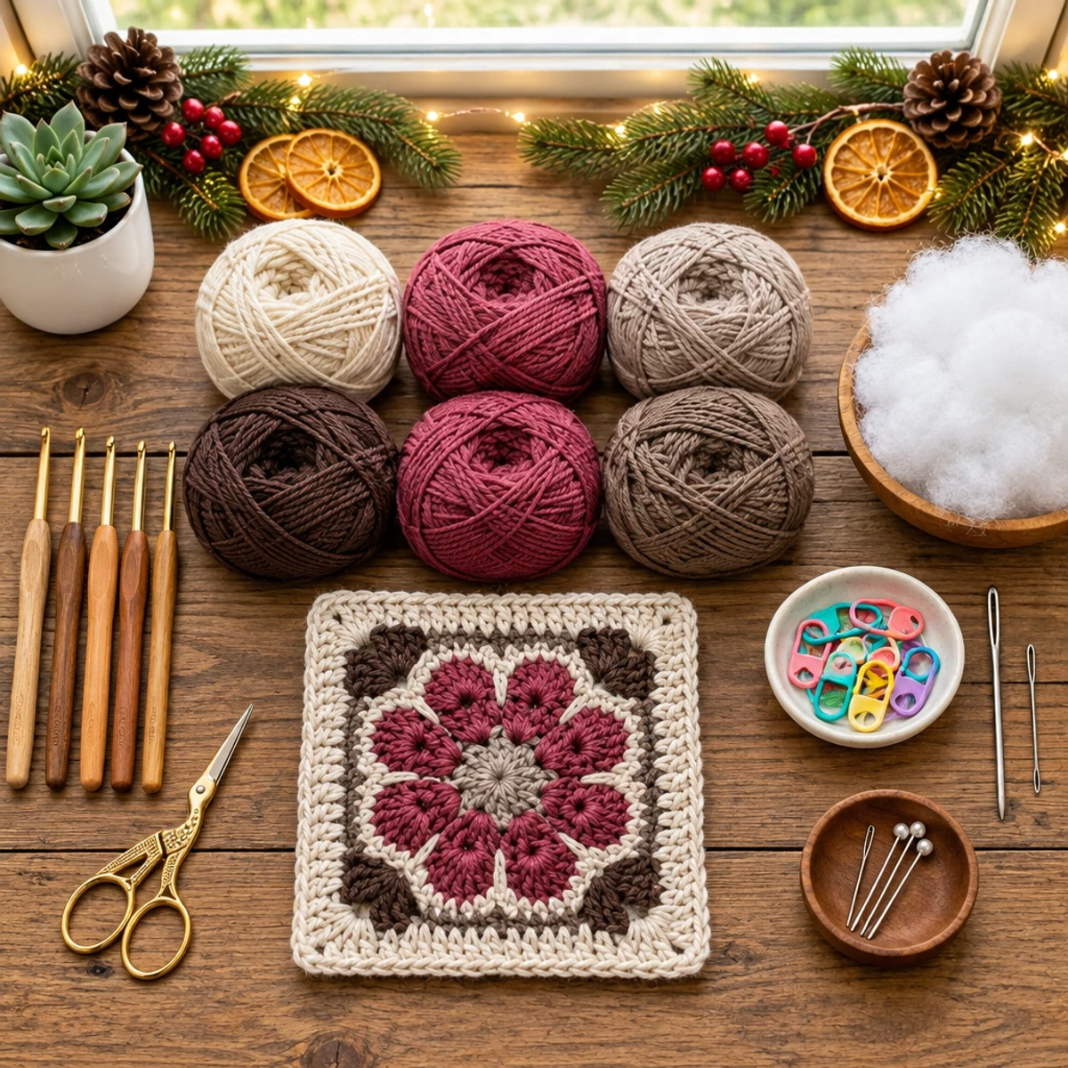 Cozy Eight-Petal Burgundy Flower Granny Square Tutorial article image 2